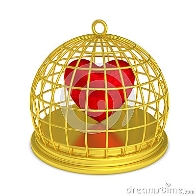 Trapped heart round golden birdcage Stock Photo