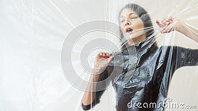 trapped woman defocused portrait social isolation Stock Photo