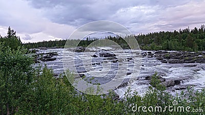 Trappstegsforsen waterfall on the Wilderness Road in Vasterbotten, Sweden Stock Photo