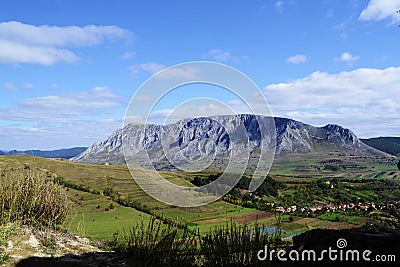 Trascau Mountains with the Coltesti village on the foothills, Tr Stock Photo