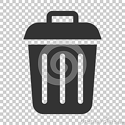 Trash bin garbage icon in flat style. Trash bucket vector illustration on isolated background. Garbage basket business concept. Vector Illustration