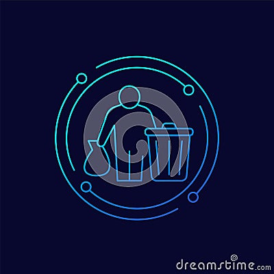 trash bin icon with a man, line vector Vector Illustration