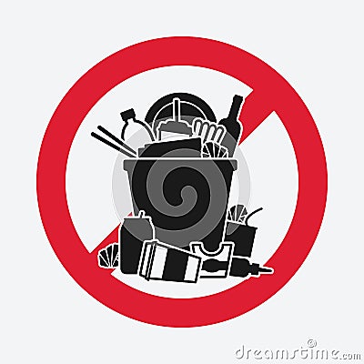 Trash bin overflowing garbage. sign do not litter Vector Illustration