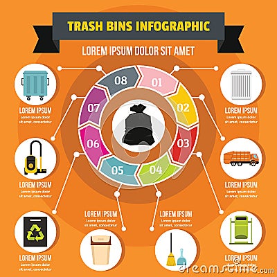 Trash bins infographic concept, flat style Vector Illustration