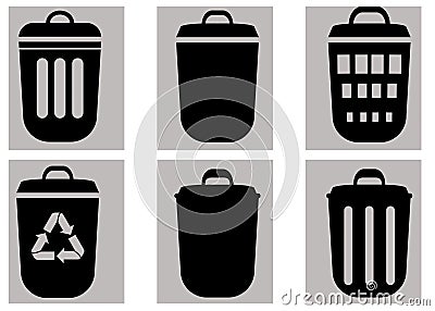 Trash bins vector set. Isolated on grey background. Vector Illustration