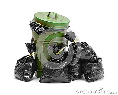 Trash Can and Bags Stock Photo