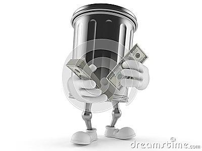 Trash can character counting money Stock Photo