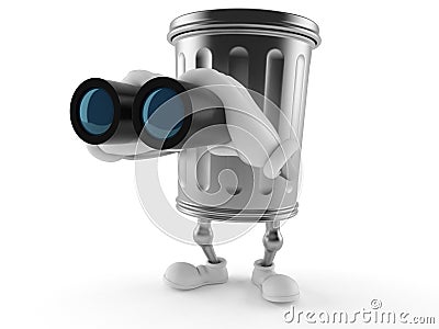 Trash can character holding binoculars Stock Photo