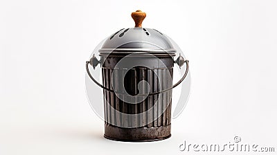 Happy Metal Compost Bin On White Background Stock Photo