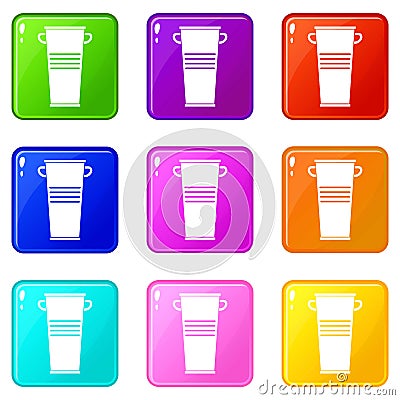 Trash can with handles icons 9 set Vector Illustration