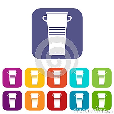 Trash can with handles icons set flat Vector Illustration