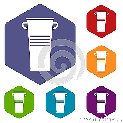 Trash can with handles icons set hexagon Vector Illustration