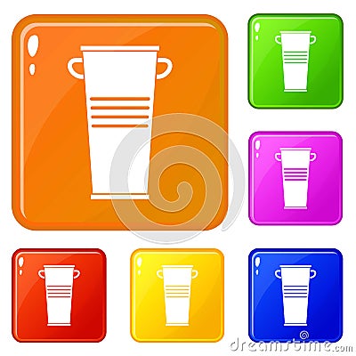 Trash can with handles icons set vector color Vector Illustration