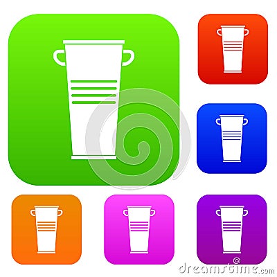 Trash can with handles set color collection Vector Illustration