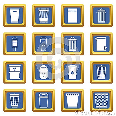 Trash can icons set blue Vector Illustration