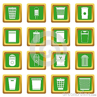 Trash can icons set green Vector Illustration