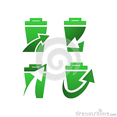 Trash can logo with arrow vector illustration. environmental clean symbol. eco green world campaign Vector Illustration