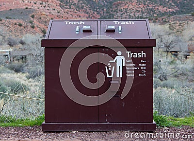 Trash Can in Many Languages Stock Photo