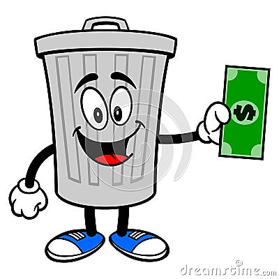 Trash Can Mascot with a Dollar Vector Illustration