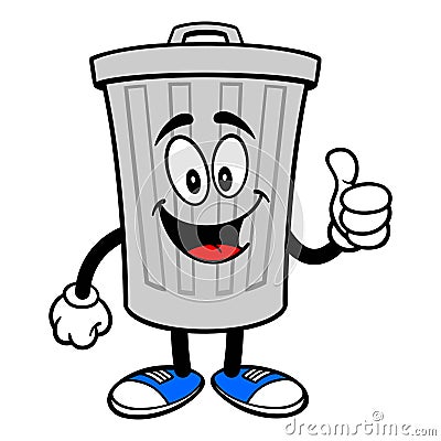 Trash Can Mascot with Thumbs Up Vector Illustration