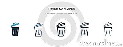 Trash can open icon in different style vector illustration. two colored and black trash can open vector icons designed in filled, Vector Illustration