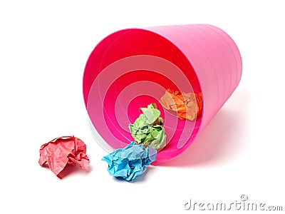 Trash can plastic and color ball crumpled paper Stock Photo