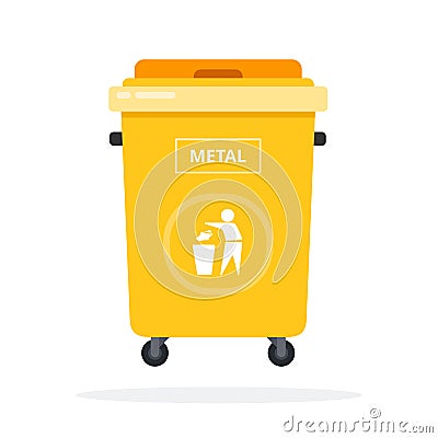 Trash can on wheels for metal sorting flat isolated Vector Illustration