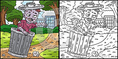 Trash Can Zombie Coloring Colored Illustration Vector Illustration