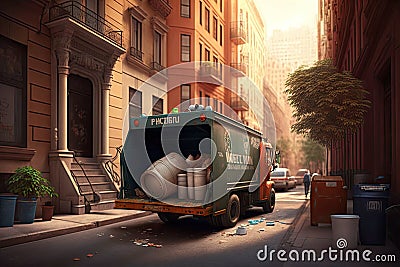 trash collection in street and cleaning streets from overflowing garbage Stock Photo