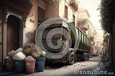 trash collection in street and cleaning streets from overflowing garbage Stock Photo