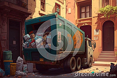 trash collection in street and cleaning streets from overflowing garbage Stock Photo