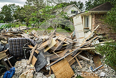 Trash and debris outside of Houston homes Stock Photo