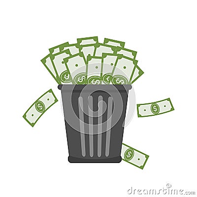 Trash Full of Money. Vector Illustration