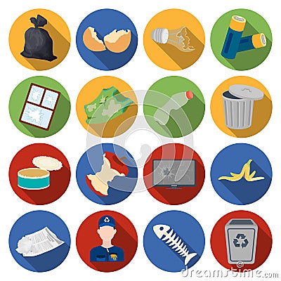 Trash and garbage set icons in flat style. Big collection of trash and garbage vector symbol stock illustration Vector Illustration