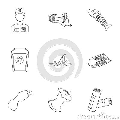 Trash and garbage set icons in outline style. Big collection of trash and garbage vector symbol stock illustration Vector Illustration