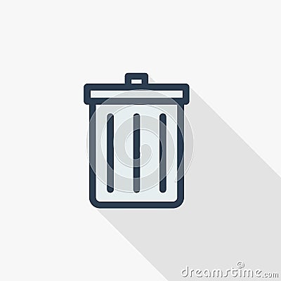 Trash, garbage thin line flat color icon. Linear vector symbol. Colorful long shadow design. Vector Illustration