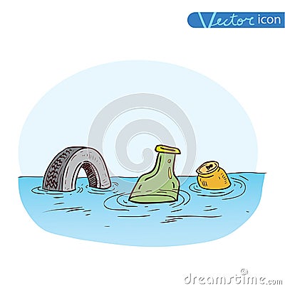 trash polluting waters, Vector Vector Illustration