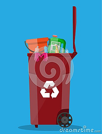 Trash recycle bin container full of plastic things Vector Illustration