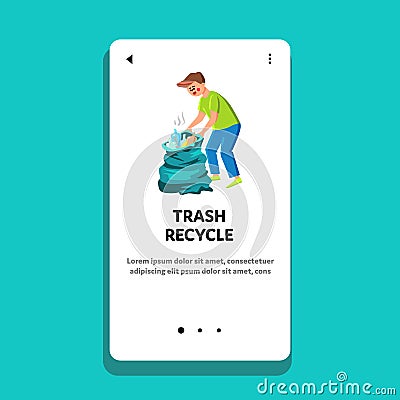 Trash Recycle And Disposal Doing Young Man Vector Vector Illustration