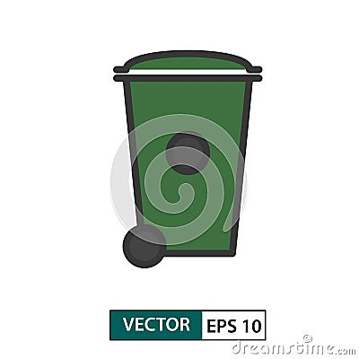 Trash rubbish wheelie bin icon. Colour style. Vector illustration EPS 10 Cartoon Illustration