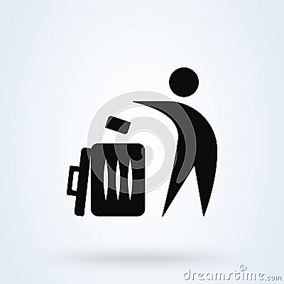 Trash and Tidy man symbol. Simple vector modern icon design illustration Vector Illustration