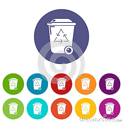 Trash wheelie bin icons set vector color Vector Illustration