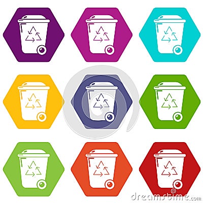 Trash wheelie bin icons set 9 vector Vector Illustration