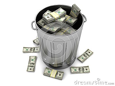 Trashcan with money Cartoon Illustration