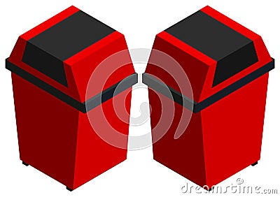 Trashcans in red from two different angles Cartoon Illustration