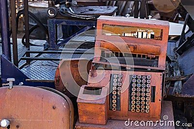 Trashed Broken Rusty Cash Register Stock Photo