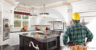 Traslado de pincel de dibujo de cocina hacia abajo y derecho a fotografiar con el contratista mirando ilustración del vector Traslado de pincel de dibujo de cocina hacia abajo y derecho a fotografiar con el contratista mirando ilustración del vector