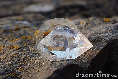 Trasparent quartz on the rock Stock Photo
