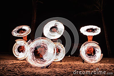 Blur motion of Fire dancer on kohkood island in low season travel Editorial Stock Photo