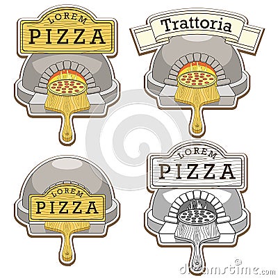 Trattoria pizza oven emblem design vector Vector Illustration